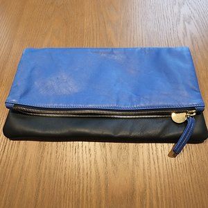 Clare V. Colorblock Foldover Clutch in Navy Cobalt